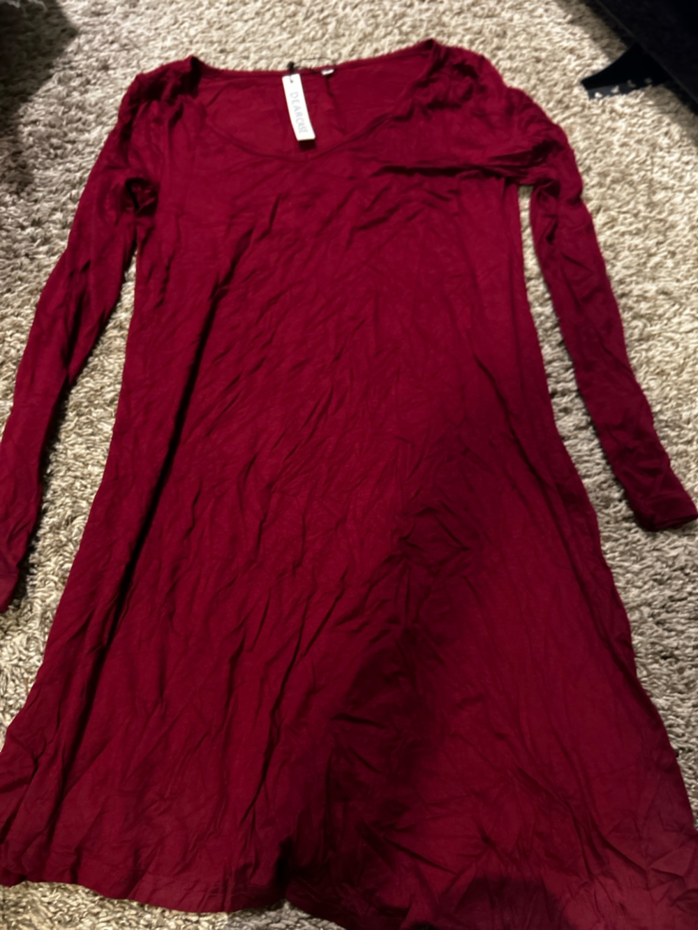 T.J.Maxx Burgundy Long Sleeve A-Line Dress